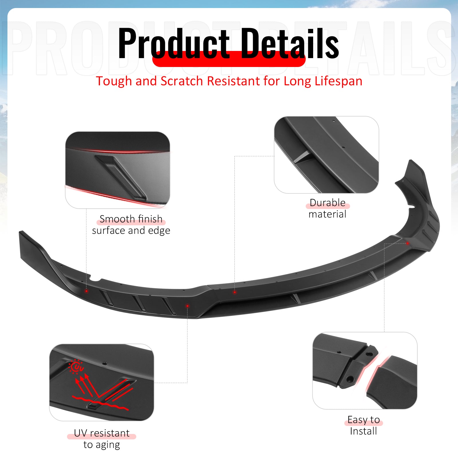 Fits 15-23 Dodge Charger SRT V6 B Style ABS Front Bumper Lip Matte Black 4PCS