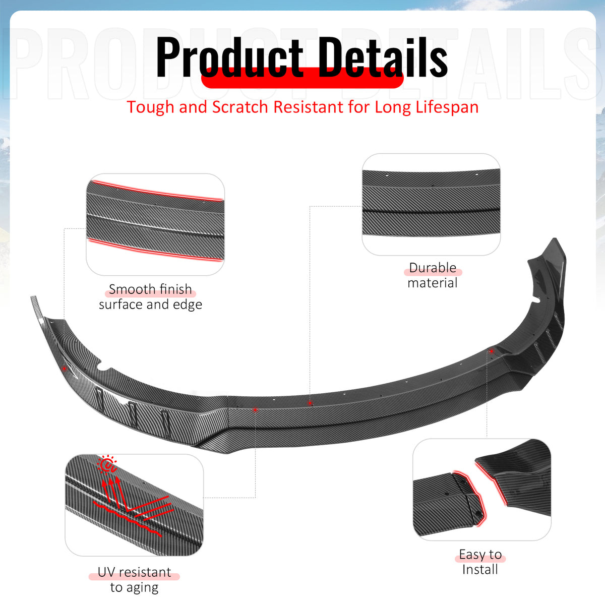 Fits 15-23 Charger SRT V6 C Style ABS Front Bumper Lip Carbon Fiber Print 4PCS
