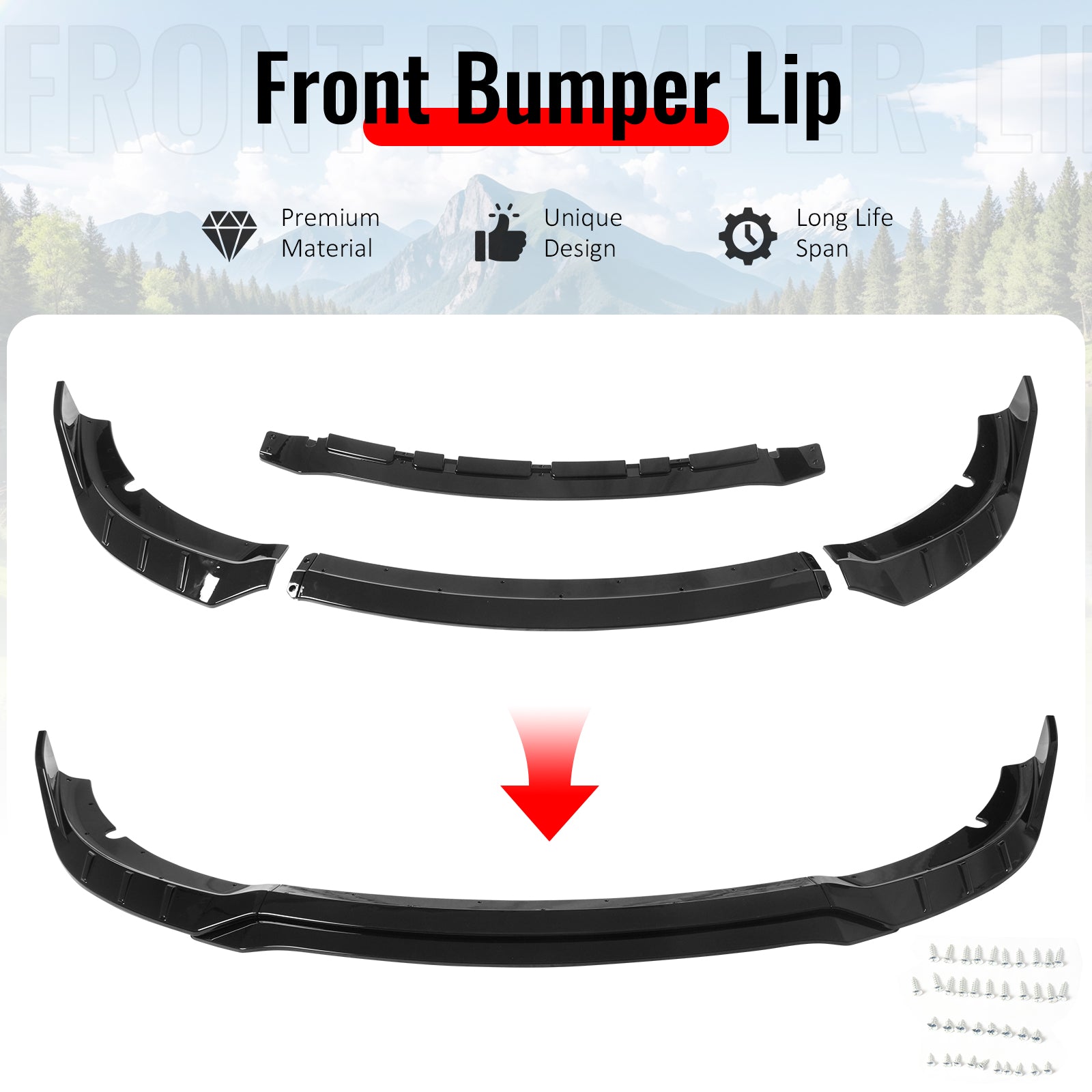 IKON MOTORSPORTS Front Bumper Lip, Compatible with 2015-2023 Dodge Charger SRT V6 C Style Gloss Black ABS Injection Add-on Air Dam Chin Spoiler Protector Splitter 4PCS