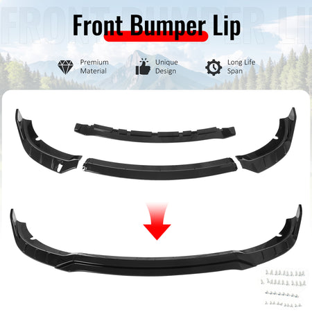 IKON MOTORSPORTS Front Bumper Lip, Compatible with 2015-2023 Dodge Charger SRT V6 C Style Gloss Black ABS Injection Add-on Air Dam Chin Spoiler Protector Splitter 4PCS