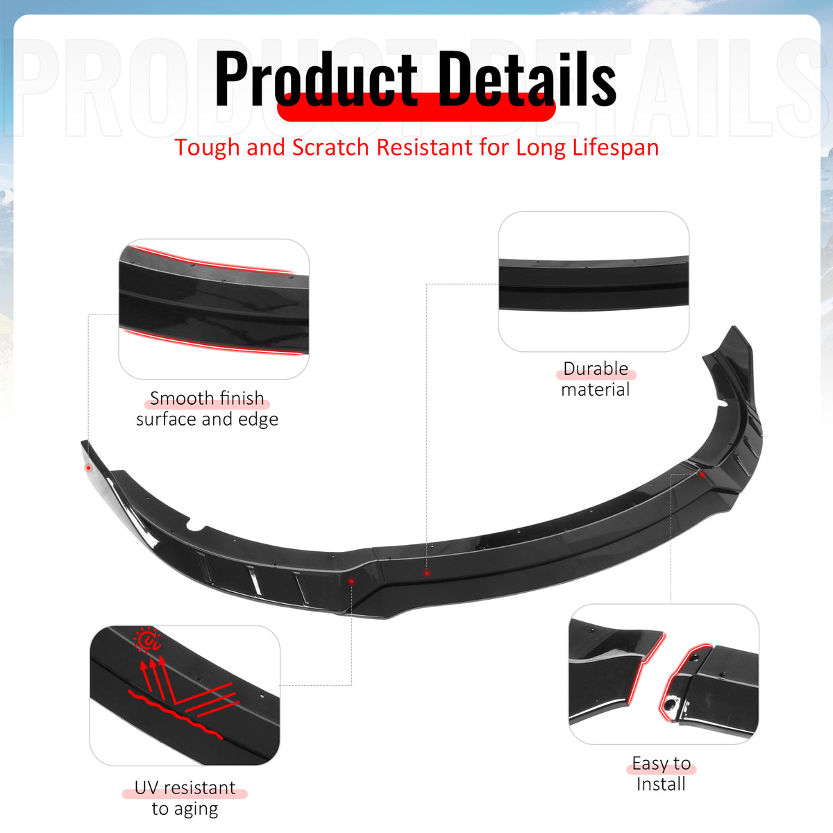 Fits 15-23 Dodge Charger SRT V6 C Style ABS Front Bumper Lip Gloss Black 4PCS