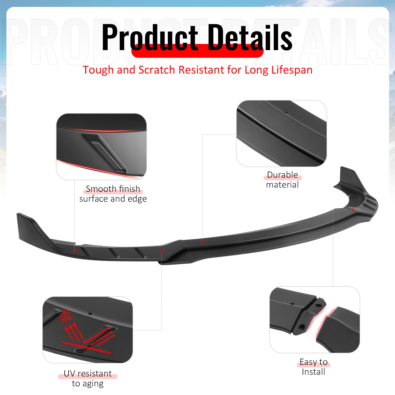 Fits 15-23 Dodge Charger SRT V6 C Style ABS Front Bumper Lip Matte Black 4PCS