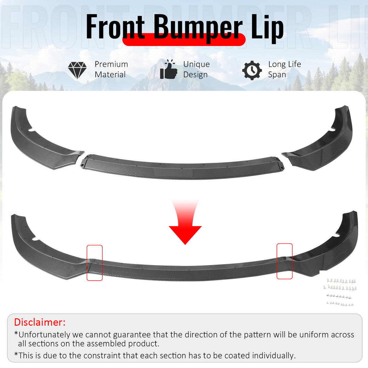 Fits 15-23 Charger SRT V7 A Style ABS Front Bumper Lip Carbon Fiber Print 3PCS
