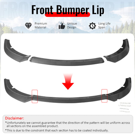Fits 15-23 Charger SRT V7 A Style ABS Front Bumper Lip Carbon Fiber Print 3PCS