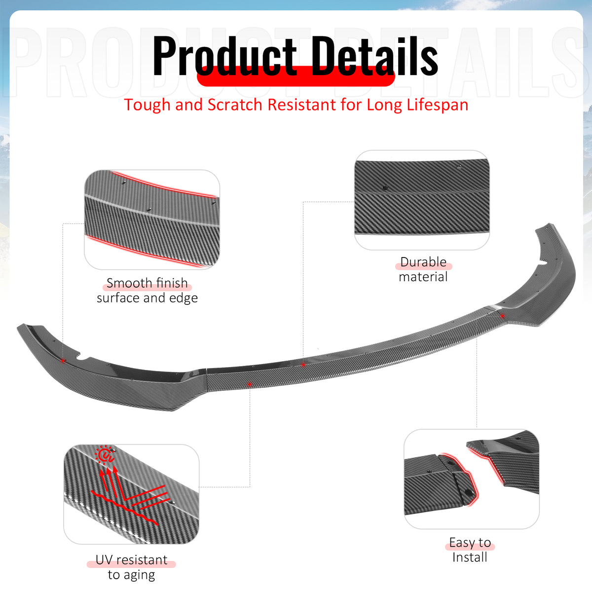 Fits 15-23 Charger SRT V7 A Style ABS Front Bumper Lip Carbon Fiber Print 3PCS