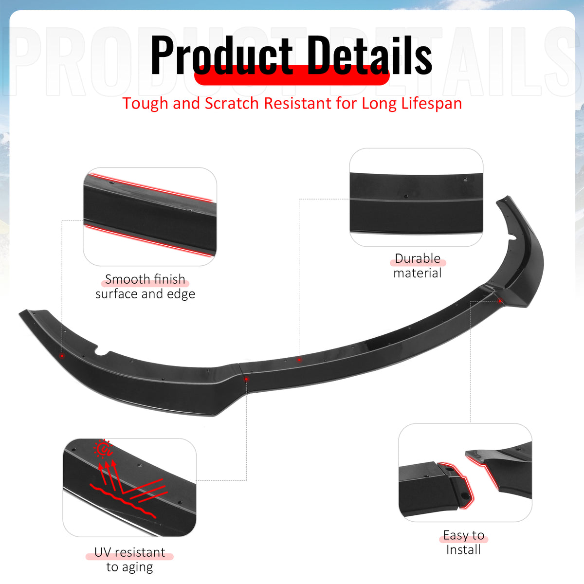 Fits 15-23 Dodge Charger SRT V7 A Style ABS Front Bumper Lip Gloss Black 3PCS