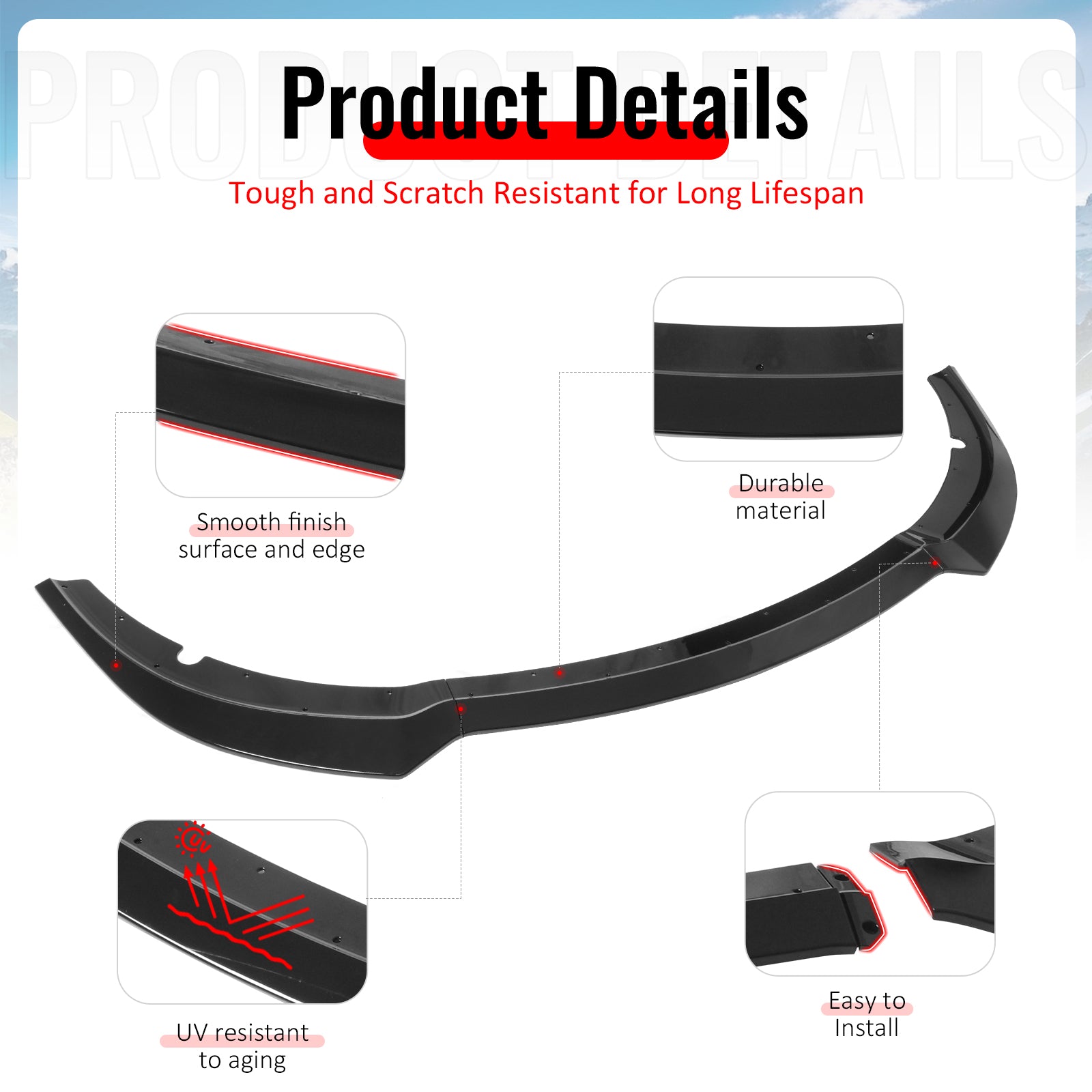 Fits 15-23 Dodge Charger SRT V7 A Style ABS Front Bumper Lip Gloss Black 3PCS