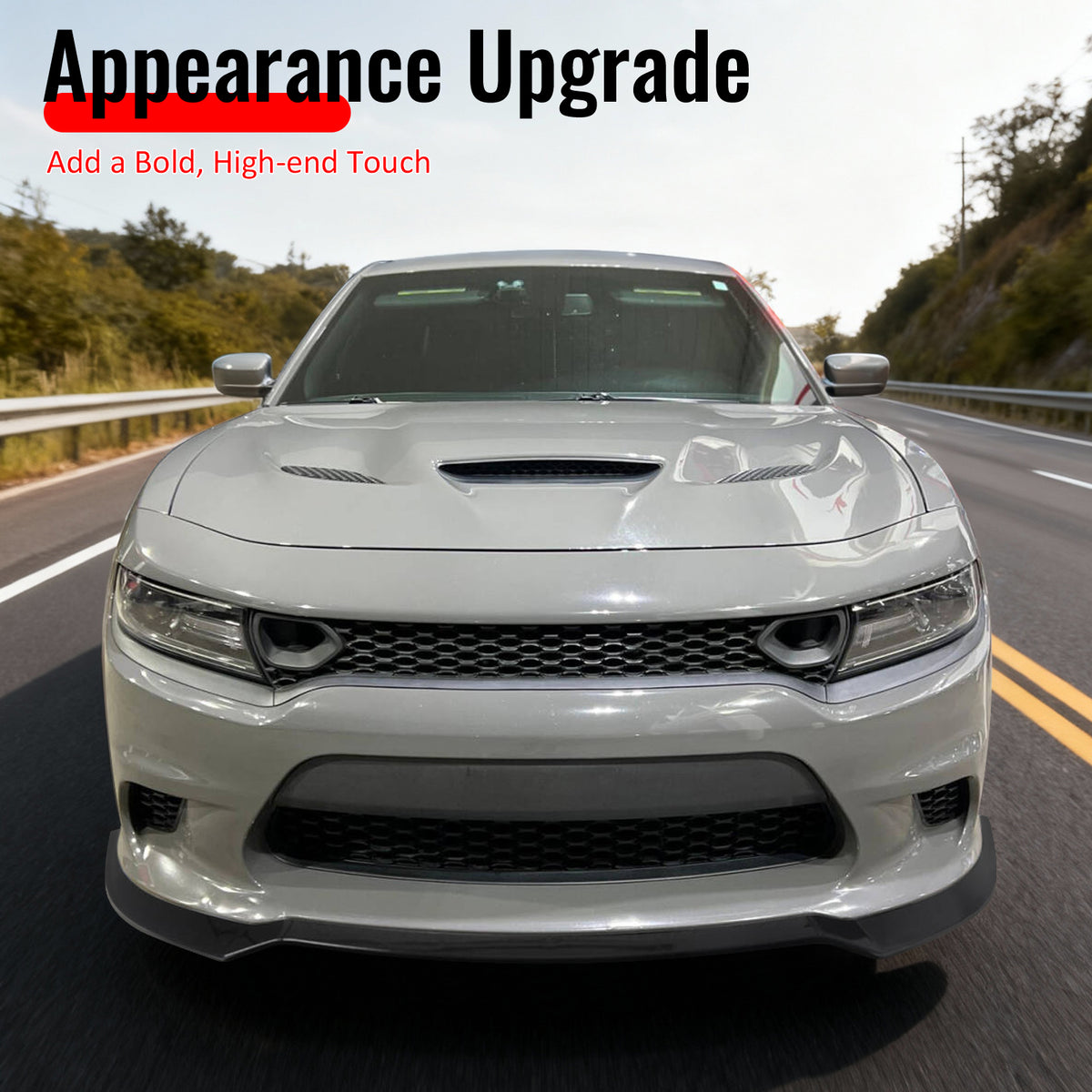 Fits 15-23 Dodge Charger SRT V7 A Style ABS Front Bumper Lip Gloss Black 3PCS