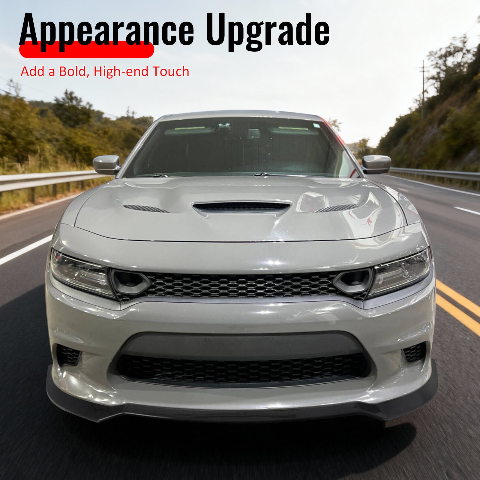 Fits 15-23 Dodge Charger SRT V7 A Style ABS Front Bumper Lip Gloss Black 3PCS