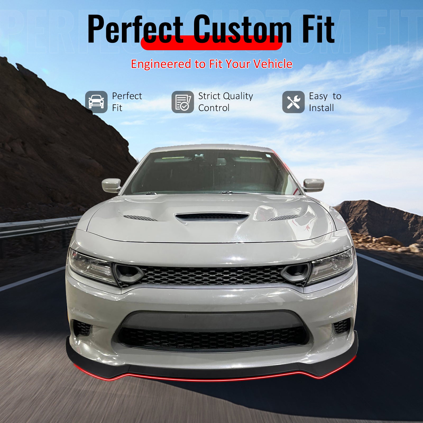 IKON MOTORSPORTS Front Bumper Lip, Compatible with 2015-2023 Dodge Charger SRT V7 A Style Matte Black ABS Injection Add-on Air Dam Chin Spoiler Protector Splitter 3PCS