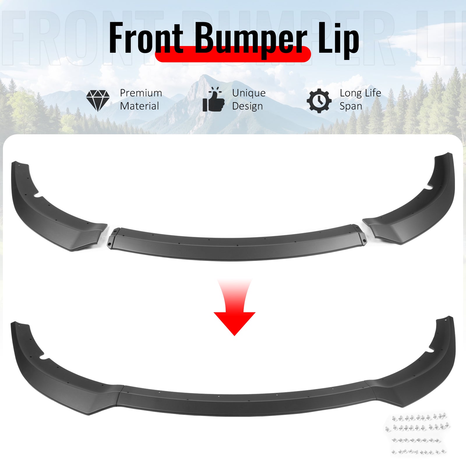 Fits 15-23 Dodge Charger SRT V7 A Style ABS Front Bumper Lip Matte Black 3PCS