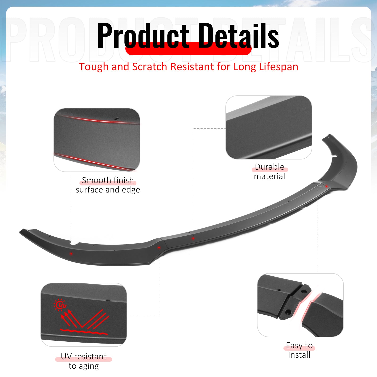 Fits 15-23 Dodge Charger SRT V7 A Style ABS Front Bumper Lip Matte Black 3PCS