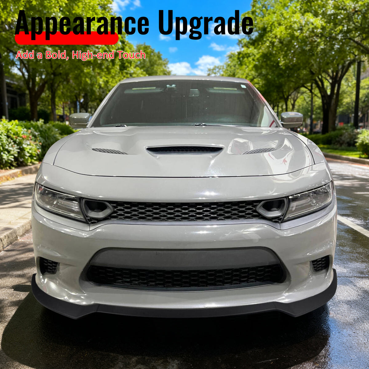 Fits 15-23 Dodge Charger SRT V7 A Style ABS Front Bumper Lip Matte Black 3PCS