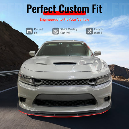 IKON MOTORSPORTS Front Bumper Lip, Compatible with 2015-2023 Dodge Charger SRT V7 B Style Carbon Fiber Print ABS Injection Add-on Air Dam Chin Spoiler Protector Splitter 4PCS