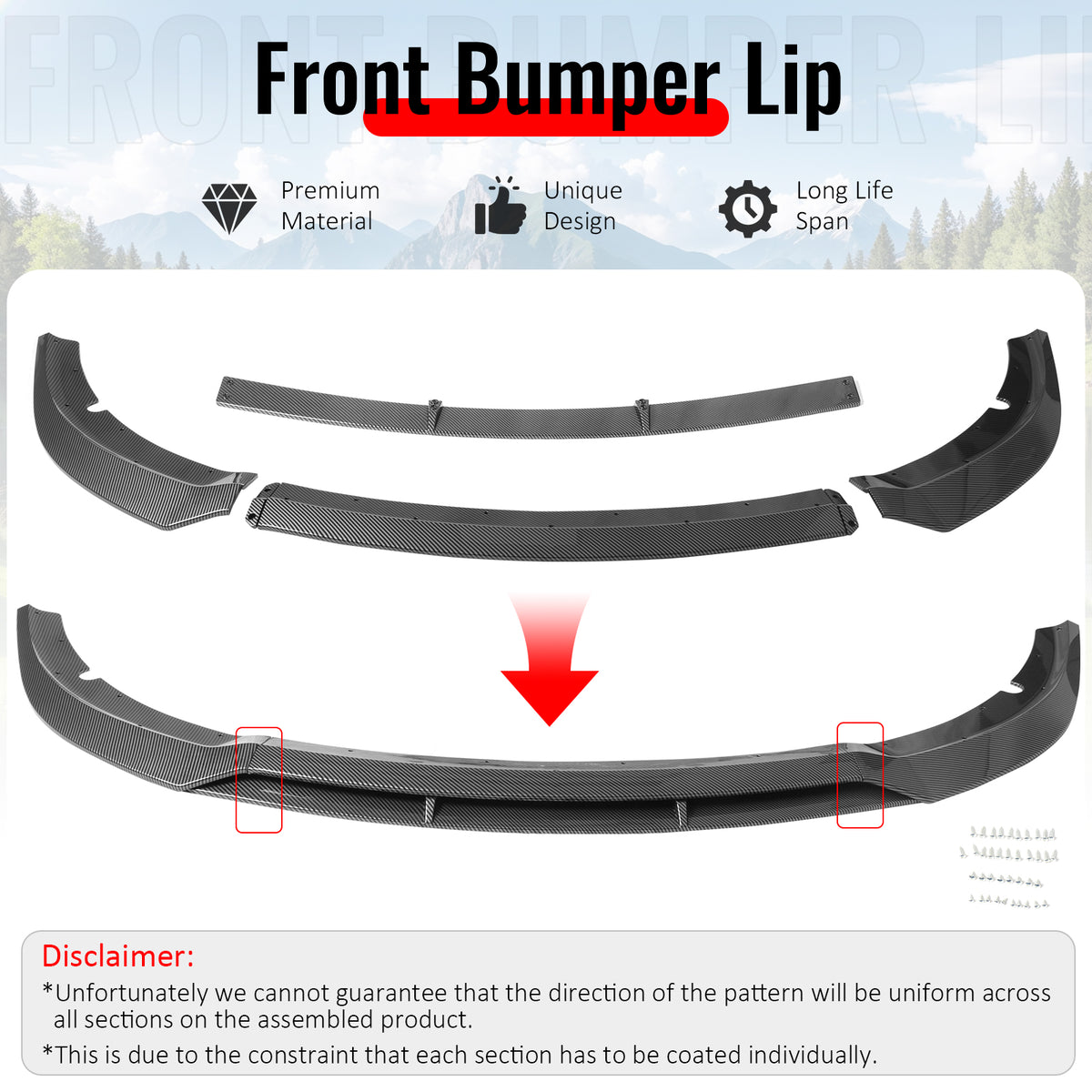 Fits 15-23 Charger SRT V7 B Style ABS Front Bumper Lip Carbon Fiber Print 4PCS