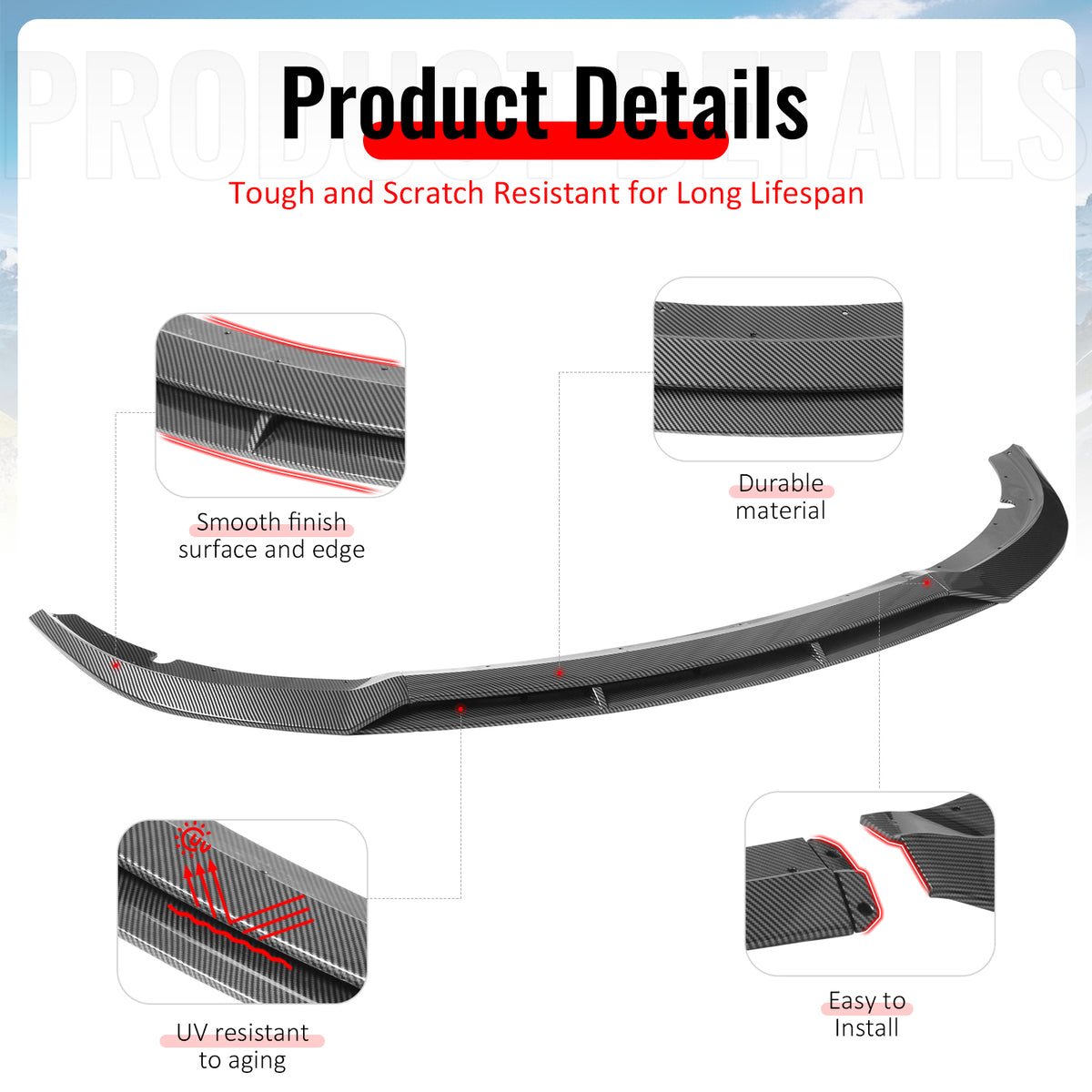 Fits 15-23 Charger SRT V7 B Style ABS Front Bumper Lip Carbon Fiber Print 4PCS