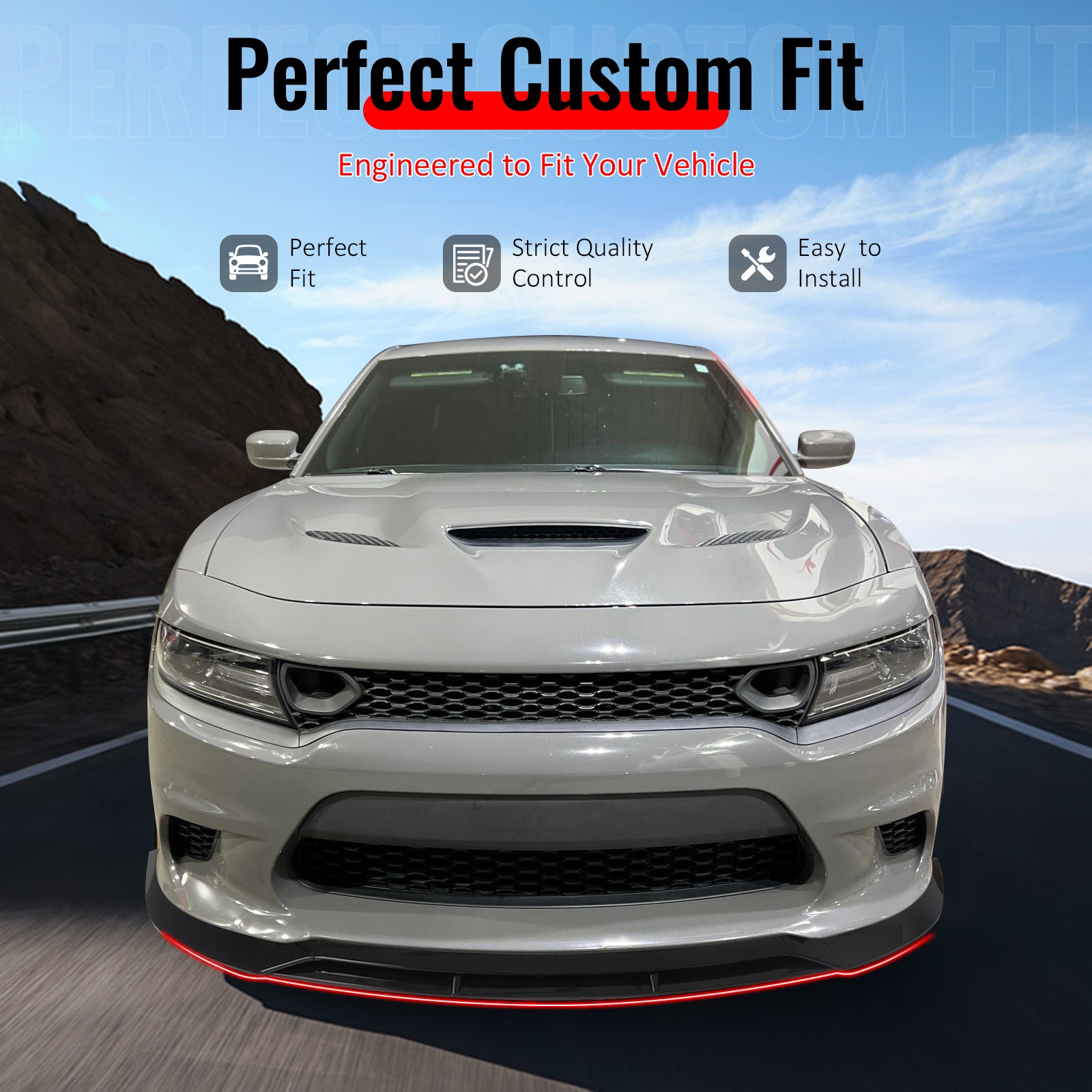 IKON MOTORSPORTS Front Bumper Lip, Compatible with 2015-2023 Dodge Charger SRT V7 B Style Gloss Black ABS Injection Add-on Air Dam Chin Spoiler Protector Splitter 4PCS