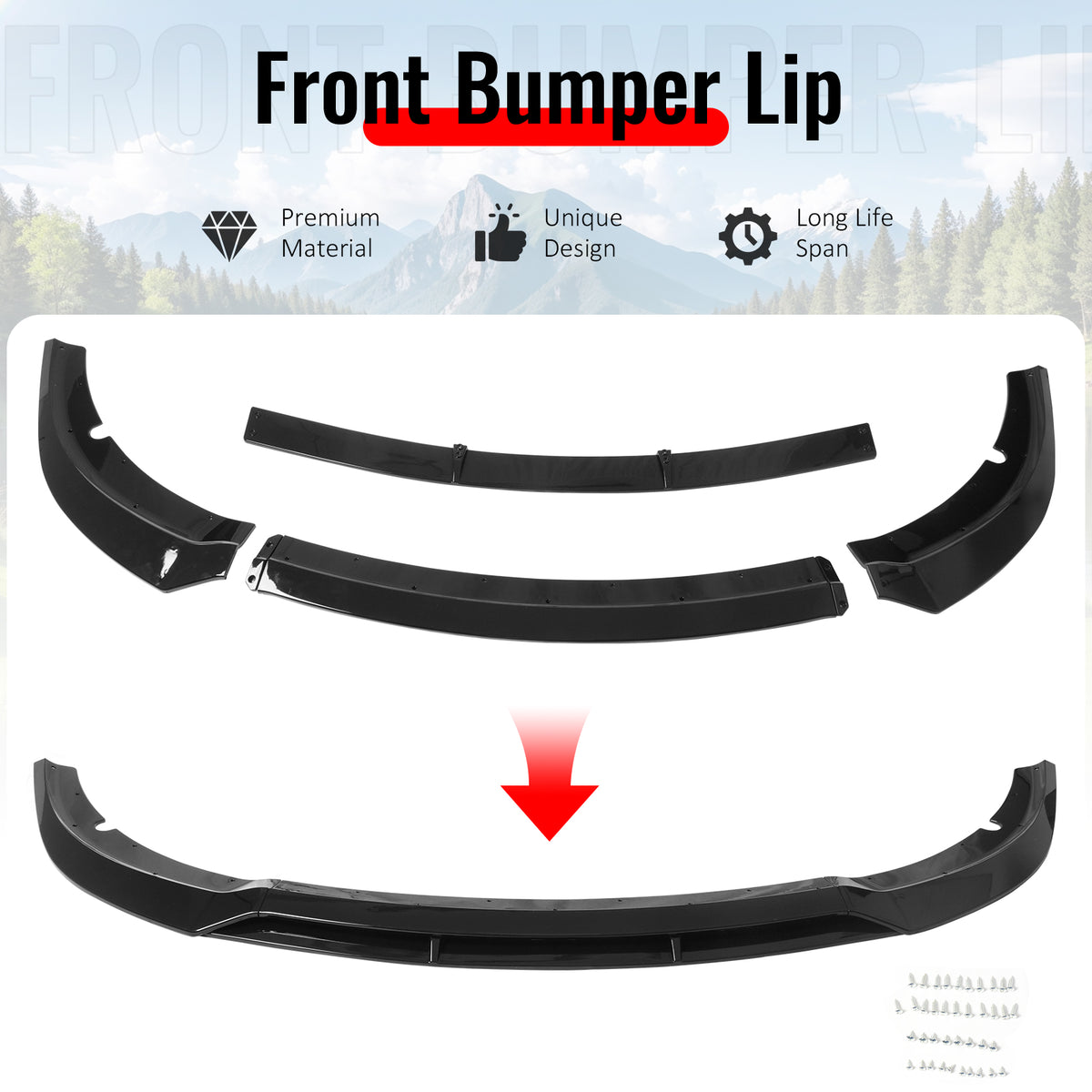 Fits 15-23 Dodge Charger SRT V7 B Style ABS Front Bumper Lip Gloss Black 4PCS