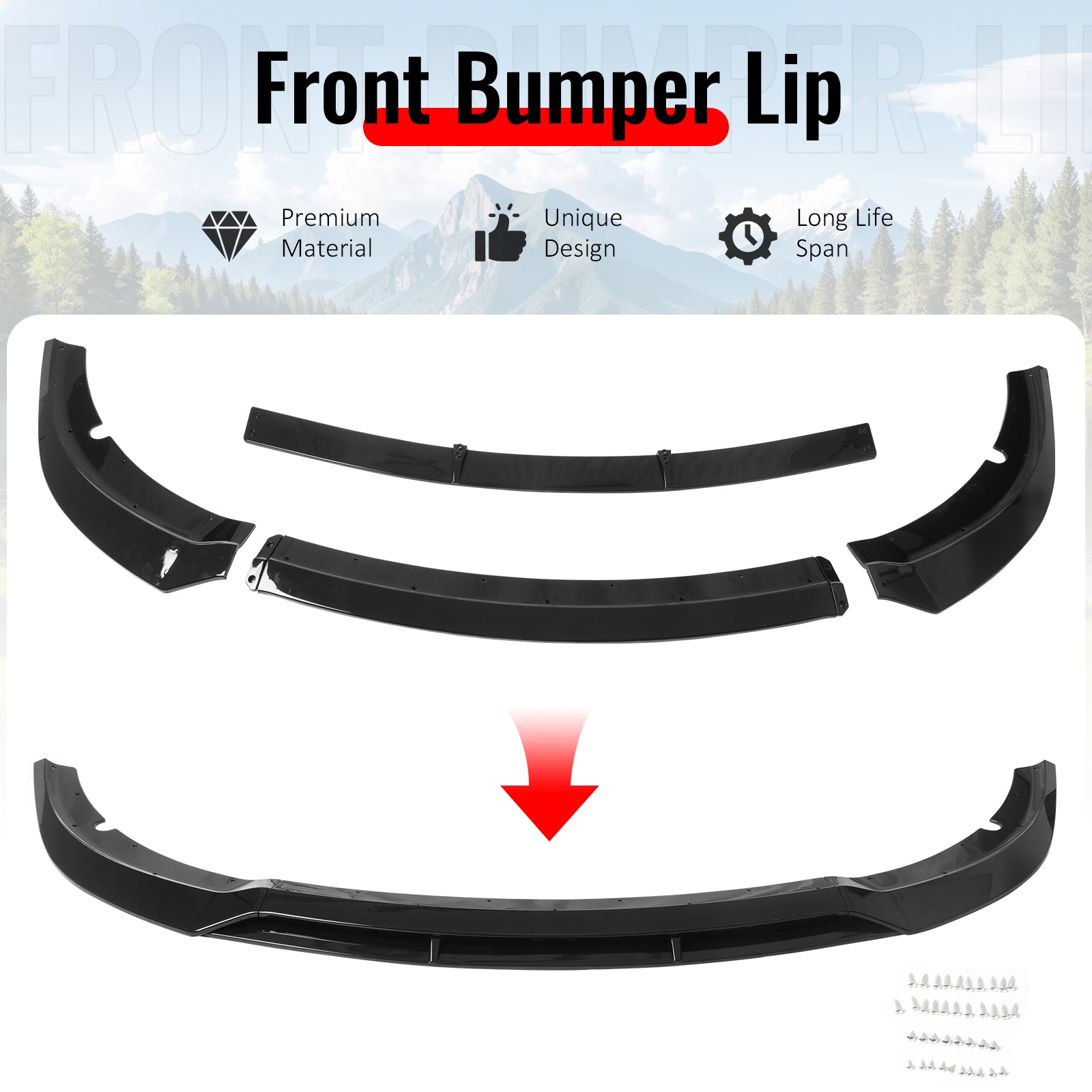 Fits 15-23 Dodge Charger SRT V7 B Style ABS Front Bumper Lip Gloss Black 4PCS