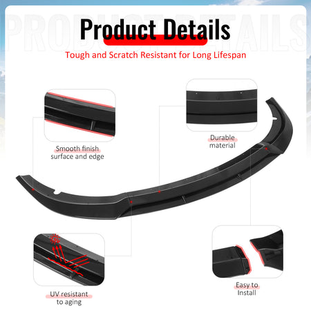 Fits 15-23 Dodge Charger SRT V7 B Style ABS Front Bumper Lip Gloss Black 4PCS