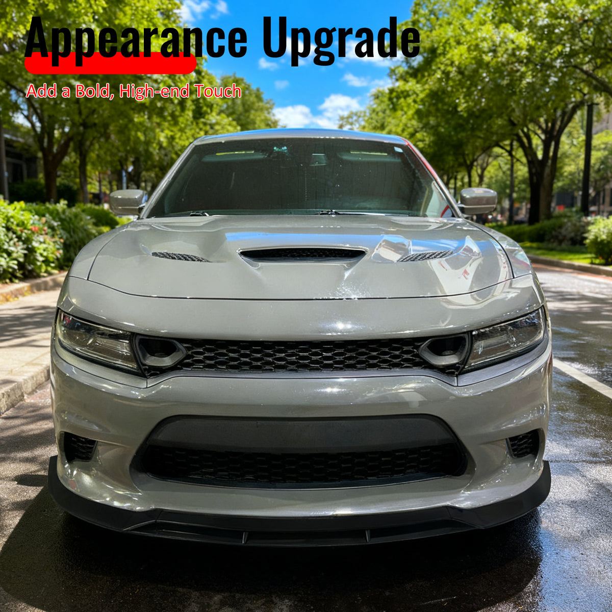 Fits 15-23 Dodge Charger SRT V7 B Style ABS Front Bumper Lip Gloss Black 4PCS