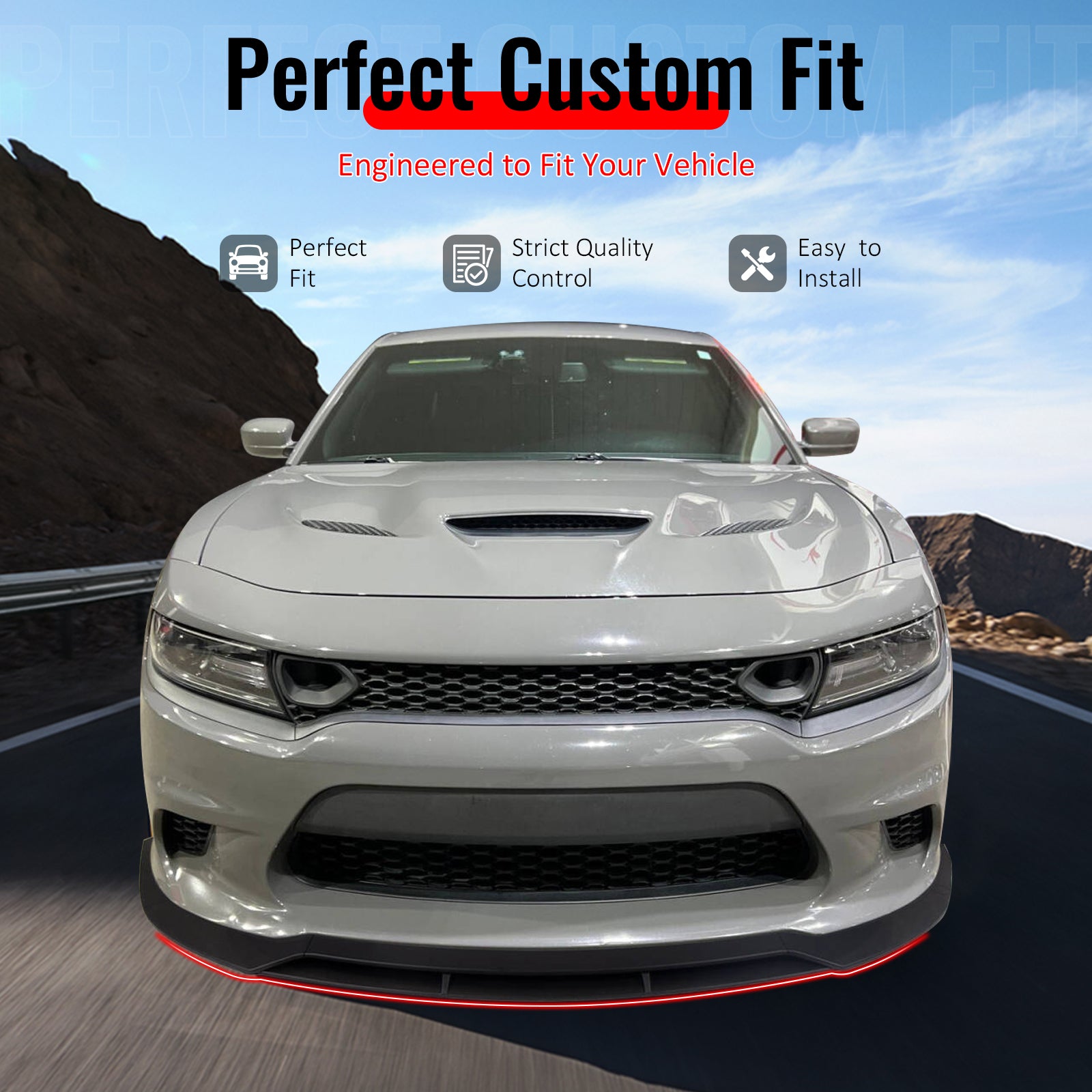 IKON MOTORSPORTS Front Bumper Lip, Compatible with 2015-2023 Dodge Charger SRT V7 B Style Matte Black ABS Injection Add-on Air Dam Chin Spoiler Protector Splitter 4PCS
