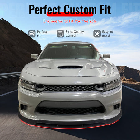 IKON MOTORSPORTS Front Bumper Lip, Compatible with 2015-2023 Dodge Charger SRT V7 B Style Matte Black ABS Injection Add-on Air Dam Chin Spoiler Protector Splitter 4PCS