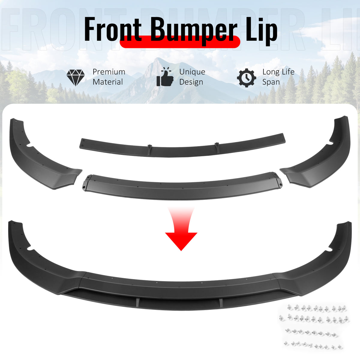 Fits 15-23 Dodge Charger SRT V7 B Style ABS Front Bumper Lip Matte Black 4PCS