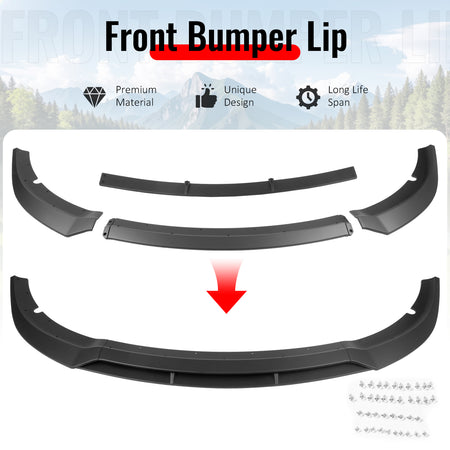 Fits 15-23 Dodge Charger SRT V7 B Style ABS Front Bumper Lip Matte Black 4PCS