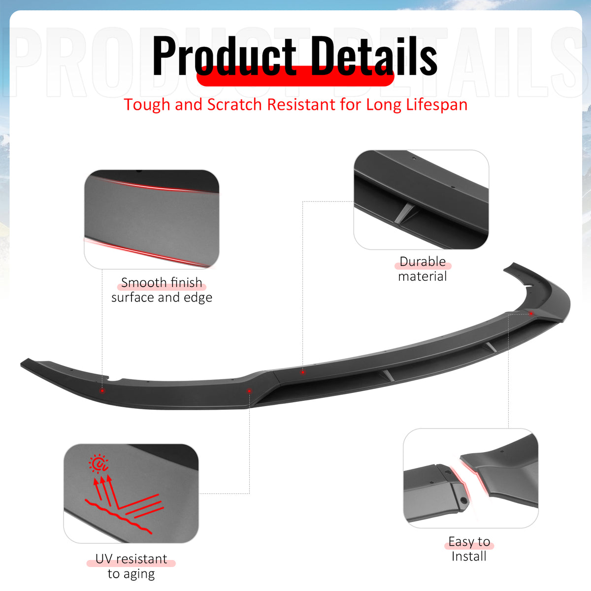 Fits 15-23 Dodge Charger SRT V7 B Style ABS Front Bumper Lip Matte Black 4PCS