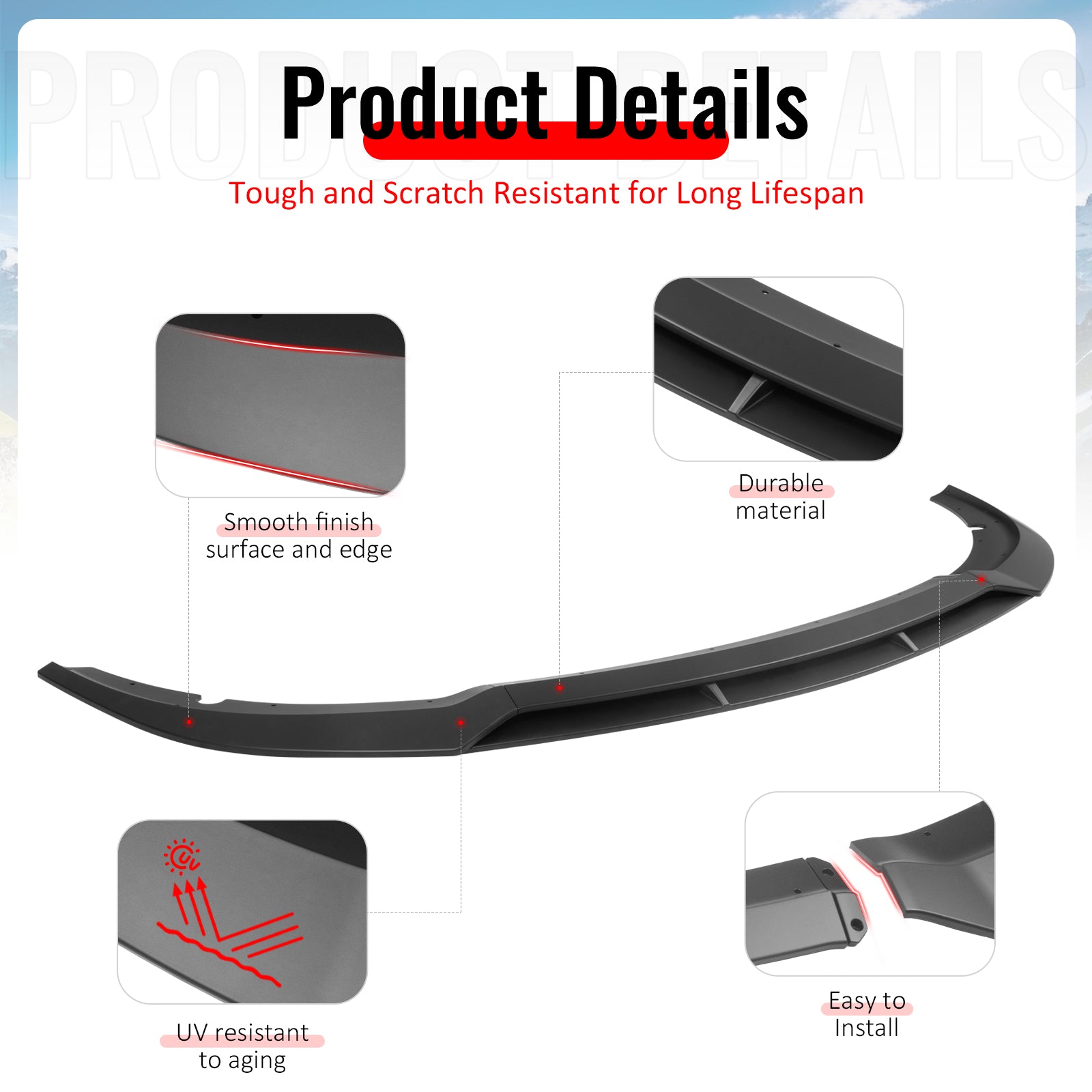 Fits 15-23 Dodge Charger SRT V7 B Style ABS Front Bumper Lip Matte Black 4PCS