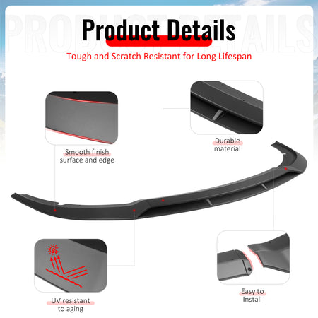 Fits 15-23 Dodge Charger SRT V7 B Style ABS Front Bumper Lip Matte Black 4PCS