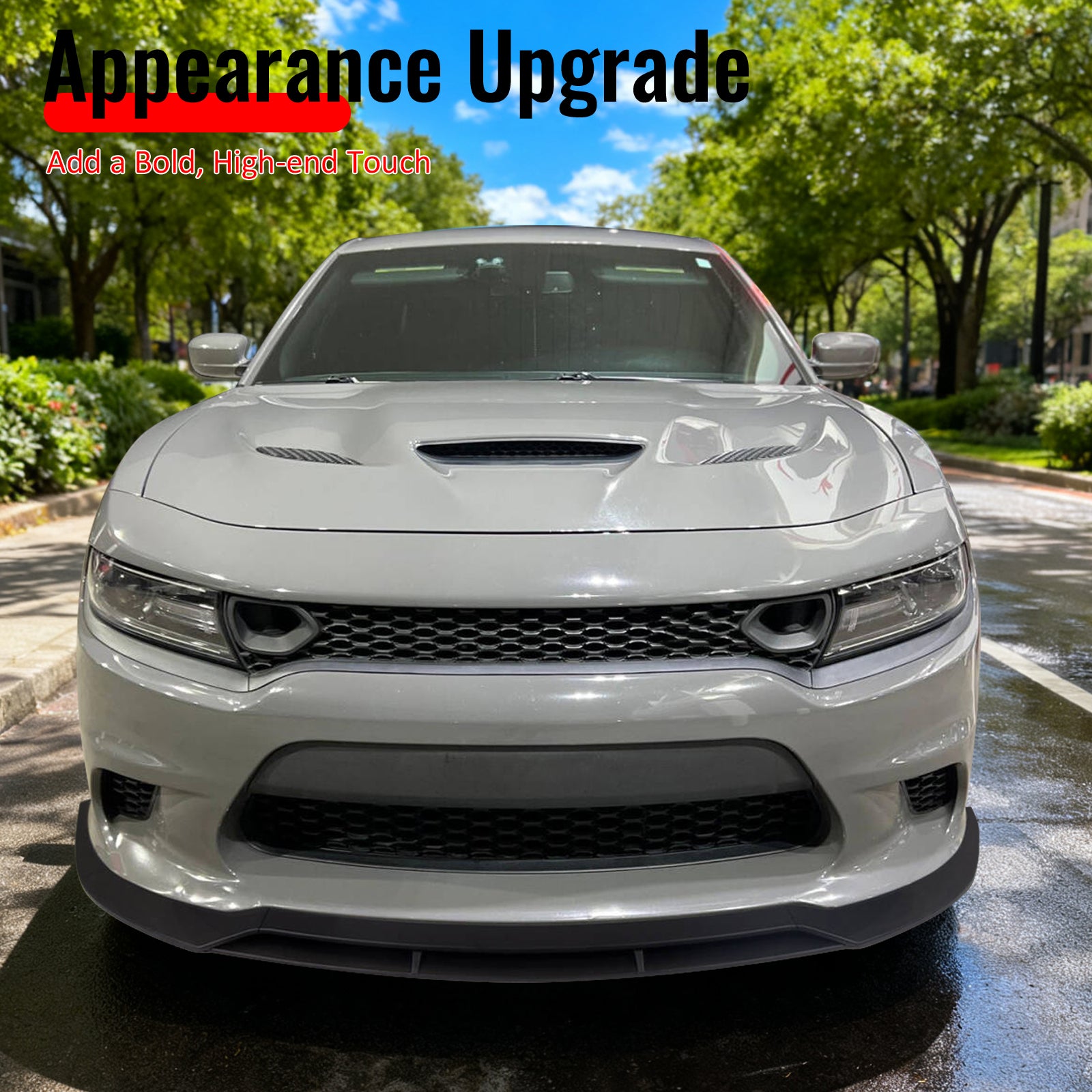 Fits 15-23 Dodge Charger SRT V7 B Style ABS Front Bumper Lip Matte Black 4PCS