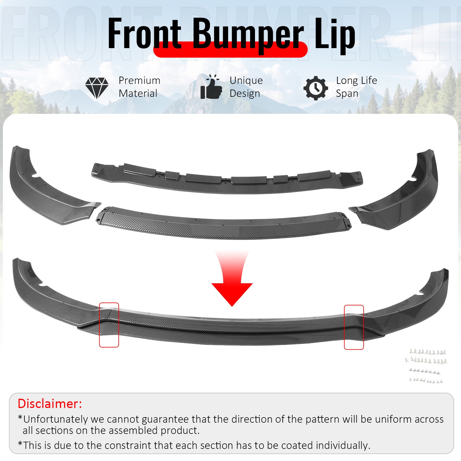 Fits 15-23 Charger SRT V7 C Style ABS Front Bumper Lip Carbon Fiber Print 4PCS
