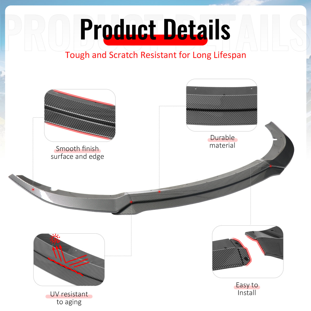 Fits 15-23 Charger SRT V7 C Style ABS Front Bumper Lip Carbon Fiber Print 4PCS