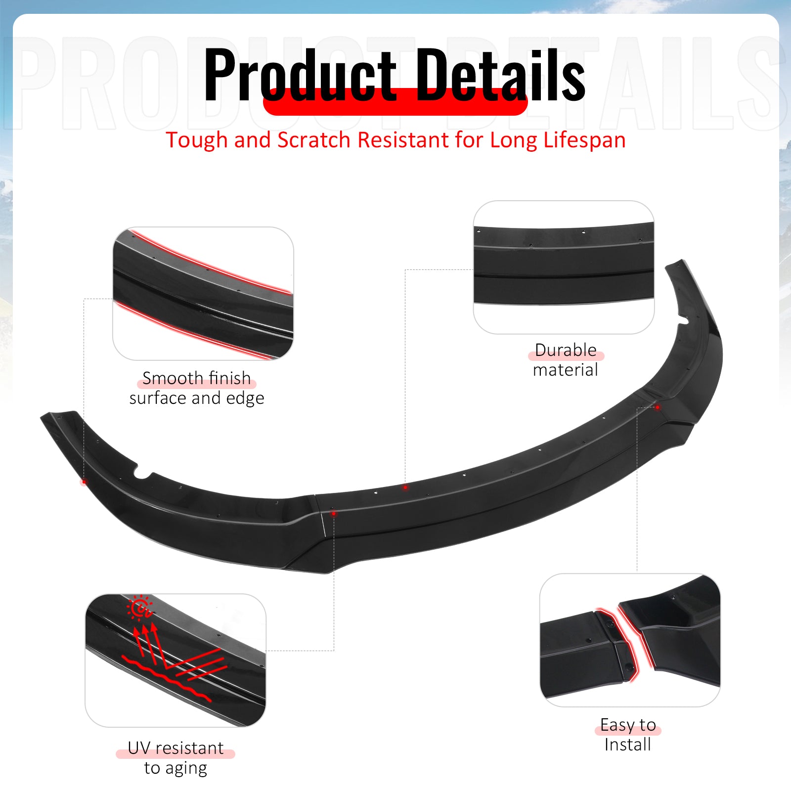 Fits 15-23 Dodge Charger SRT V7 C Style ABS Front Bumper Lip Gloss Black 4PCS