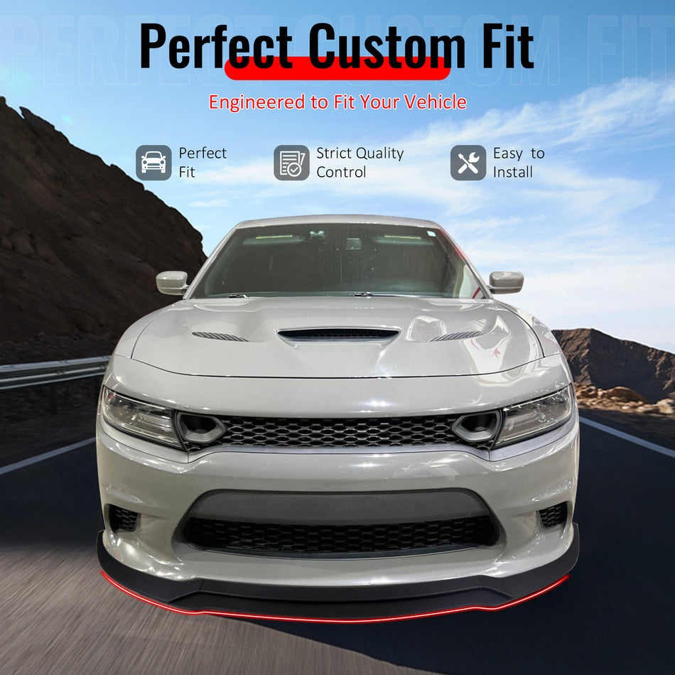 IKON MOTORSPORTS Front Bumper Lip, Compatible with 2015-2023 Dodge Charger SRT V7 C Style Matte Black ABS Injection Add-on Air Dam Chin Spoiler Protector Splitter 4PCS