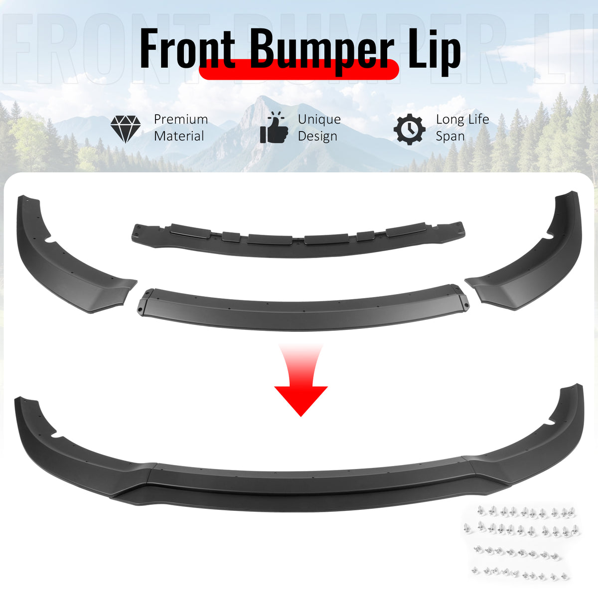 Fits 15-23 Dodge Charger SRT V7 C Style ABS Front Bumper Lip Matte Black 4PCS