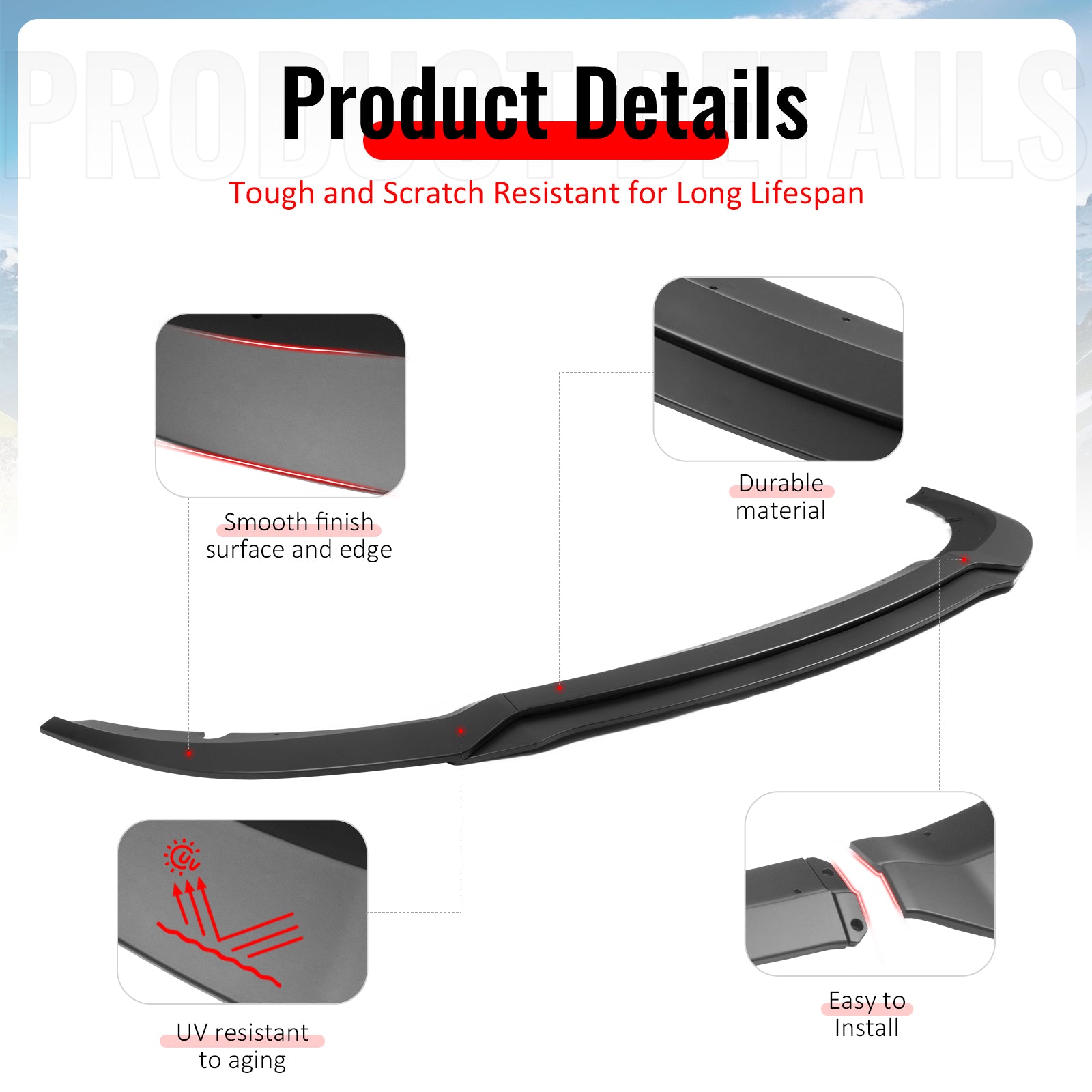 Fits 15-23 Dodge Charger SRT V7 C Style ABS Front Bumper Lip Matte Black 4PCS