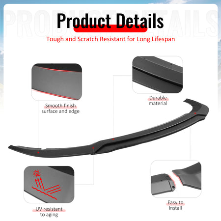 Fits 15-23 Dodge Charger SRT V7 C Style ABS Front Bumper Lip Matte Black 4PCS