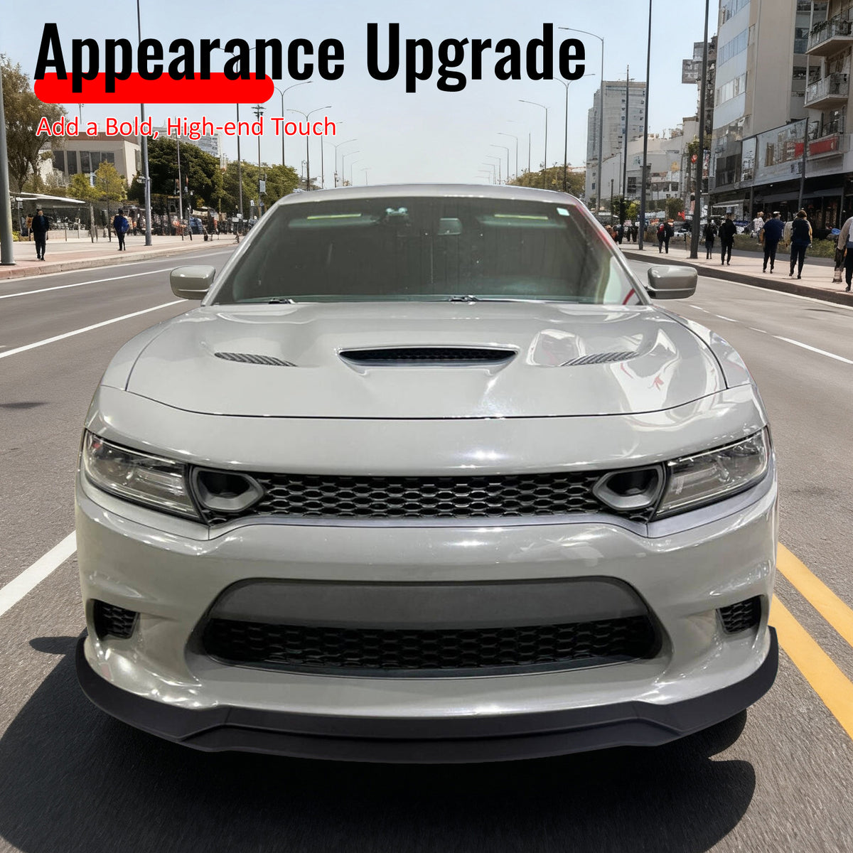 Fits 15-23 Dodge Charger SRT V7 C Style ABS Front Bumper Lip Matte Black 4PCS