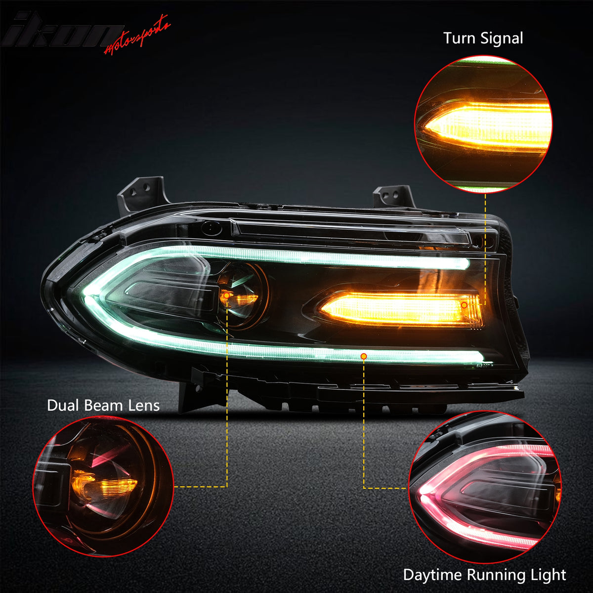2015-2023 Dodge Charger DRL LED Headlights Left Right Side w/ 7 Colors 2015-2023 Dodge Charger DRL LED Headlights Left Right Side w/ 7 Colors