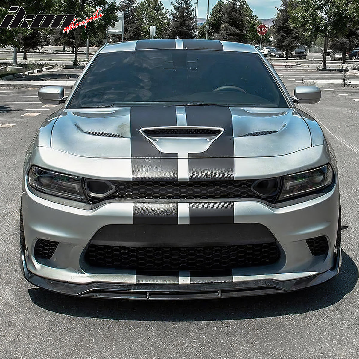 Fits 15-23 Dodge Charger SRT V2 Front Bumper Lip Spoiler Gloss Black ABS 4PCS