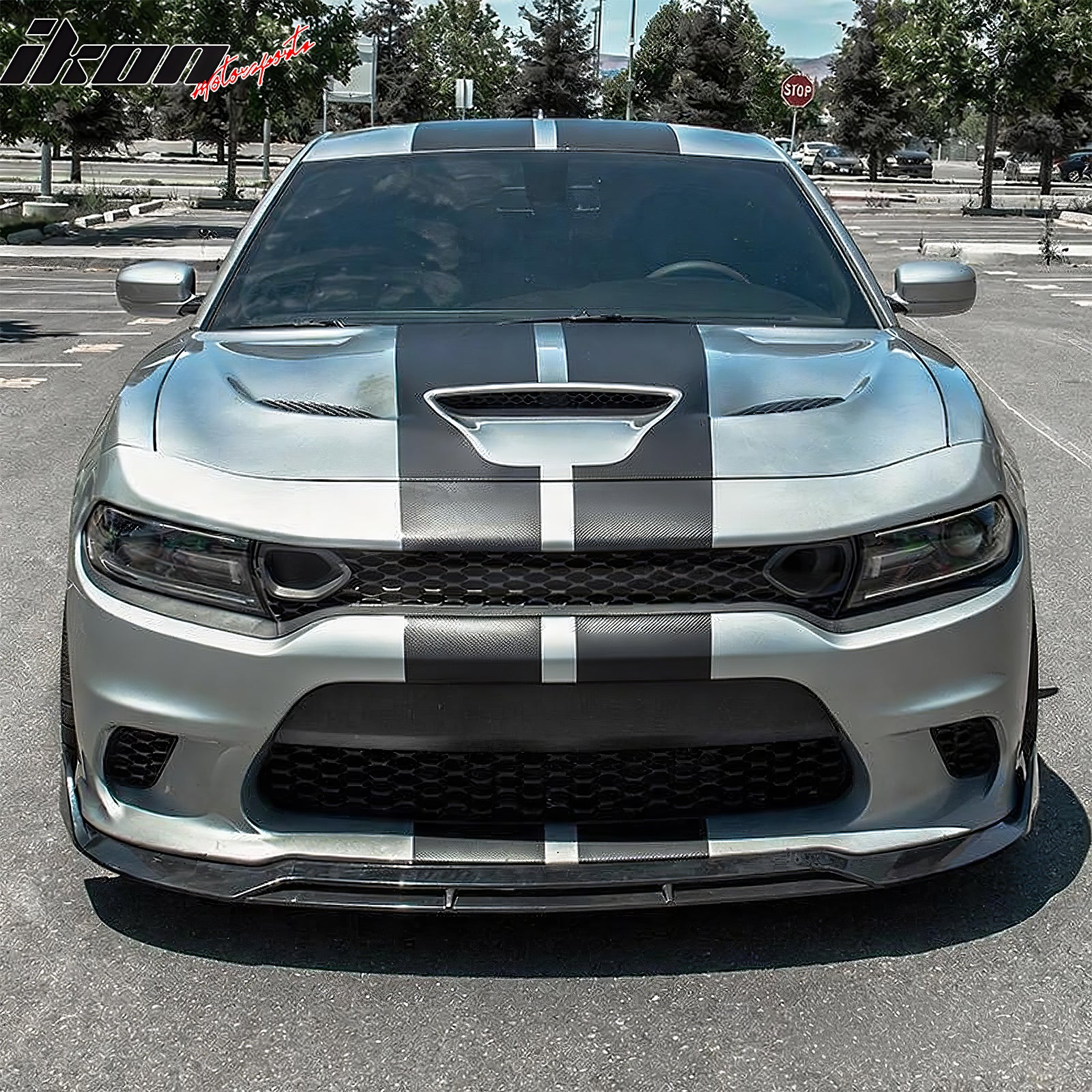 Fits 15-23 Dodge Charger SRT V2 Front Bumper Lip Spoiler Gloss Black ABS 4PCS