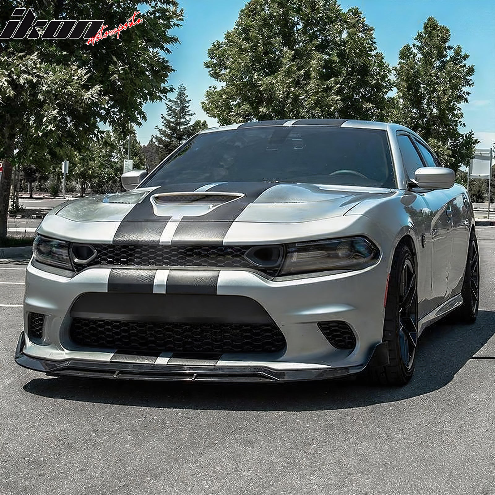 Fits 15-23 Dodge Charger SRT V2 Front Bumper Lip Spoiler Gloss Black ABS 4PCS