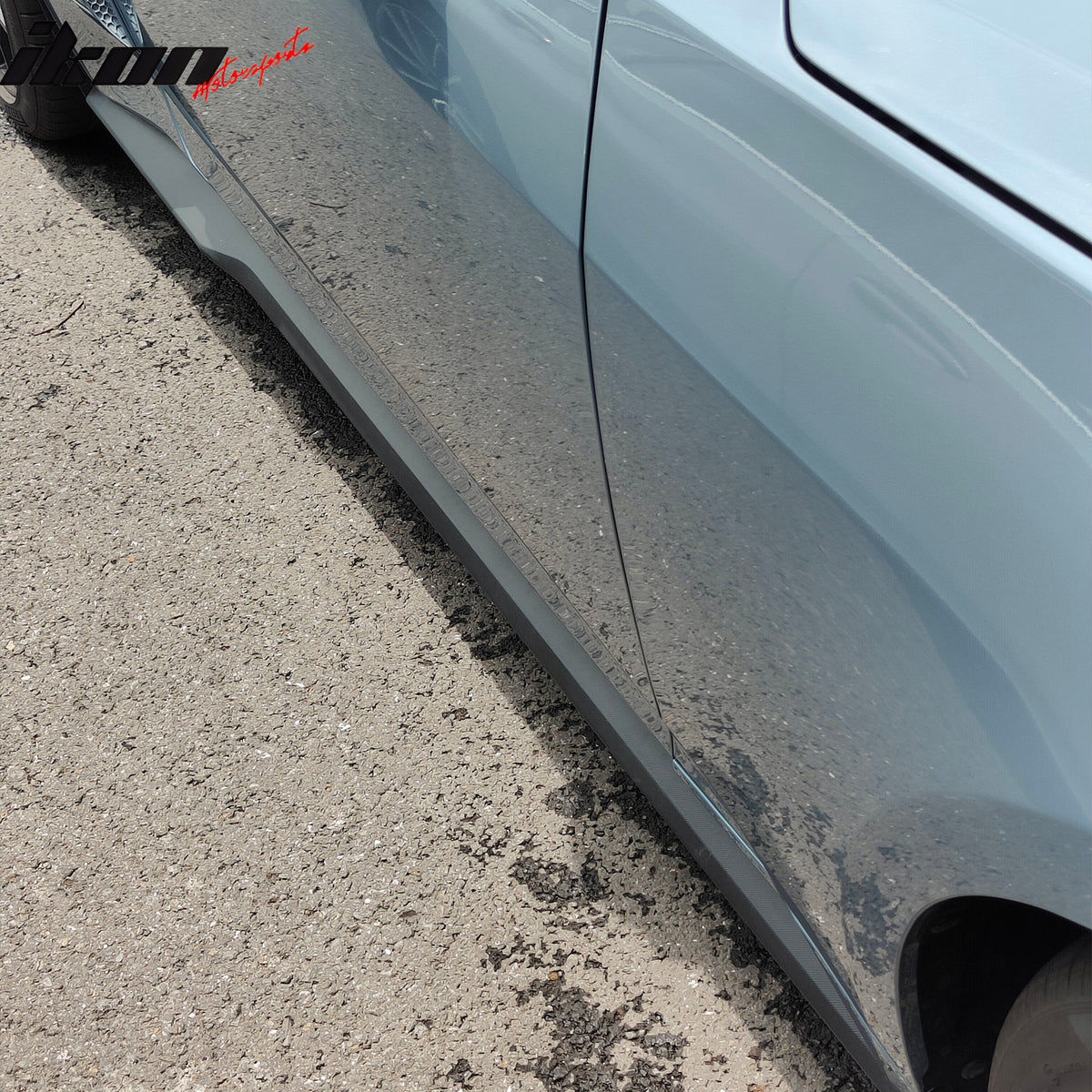 IKON MOTORSPORTS, Side Skirts Extension Compatible with 2015-2023 Ford Mustang, Dark Horse Style PP Polypropylene Textured Black Rocker Panel Splitter Side Underbody Spoiler