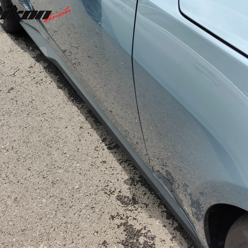 IKON MOTORSPORTS, Side Skirts Extension Compatible with 2015-2023 Ford Mustang, Dark Horse Style PP Polypropylene Textured Black Rocker Panel Splitter Side Underbody Spoiler