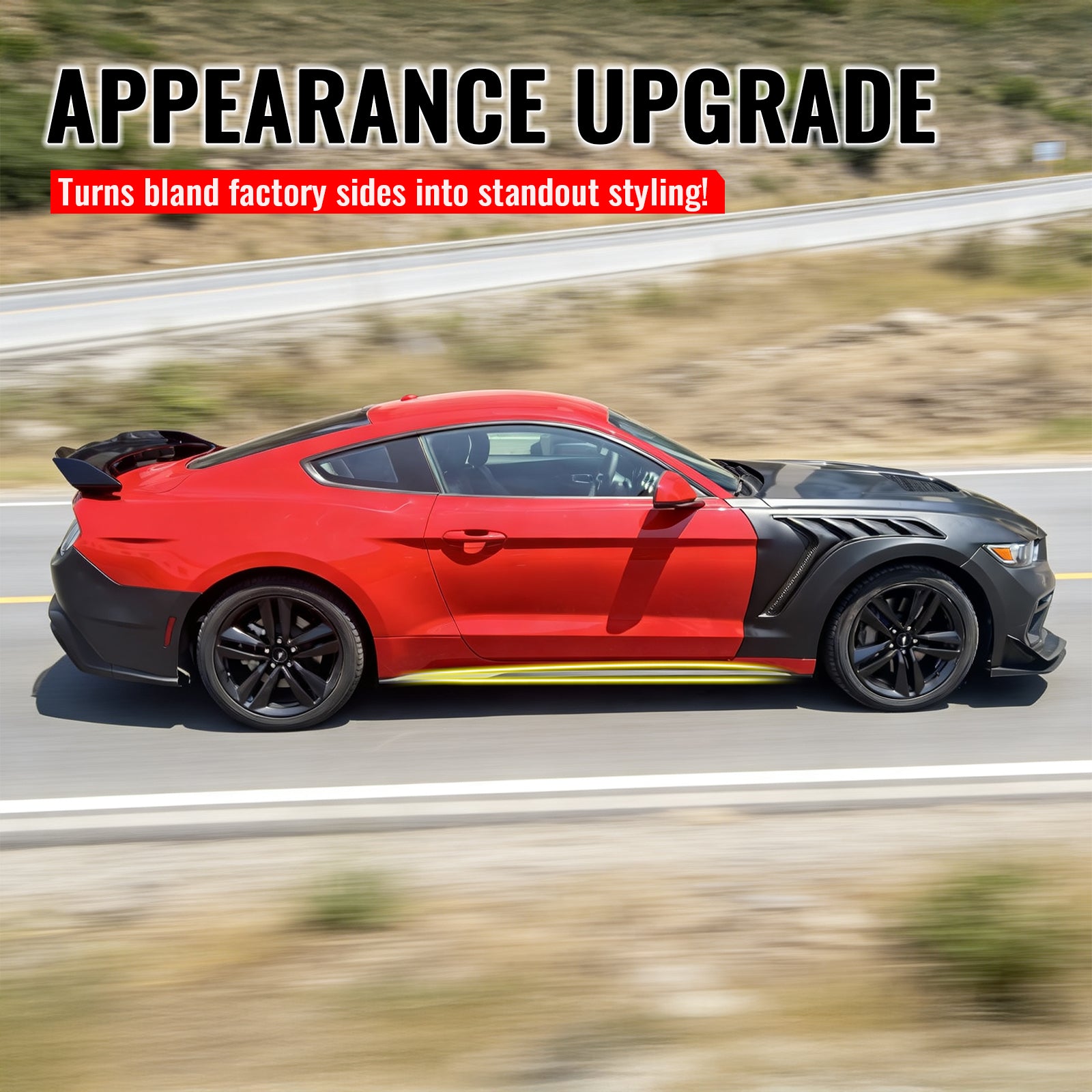 Fits 15-23 Ford Mustang Side Skirts Dark Horse Style Rocker Panel Extension Kit