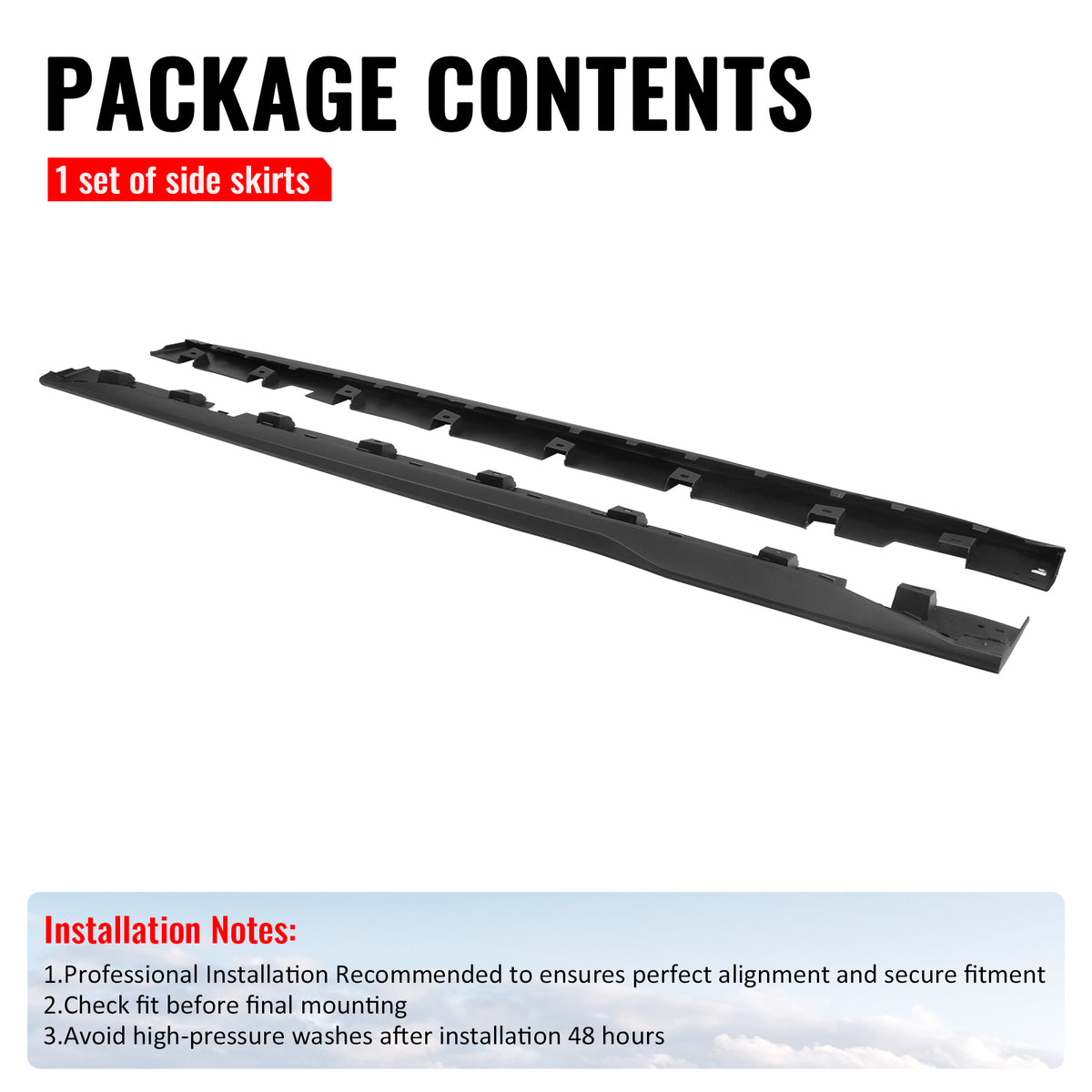Fits 15-23 Ford Mustang Side Skirts Dark Horse Style Rocker Panel Extension Kit