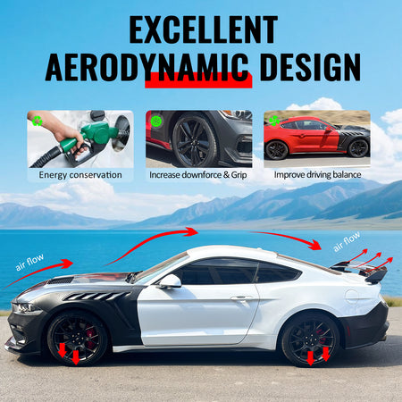 Fits 15-23 Ford Mustang Side Skirts Dark Horse Style Rocker Panel Extension Kit